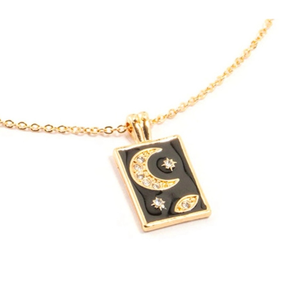 Gold-Tone Black Enamel Crescent Moon Pendant Necklace